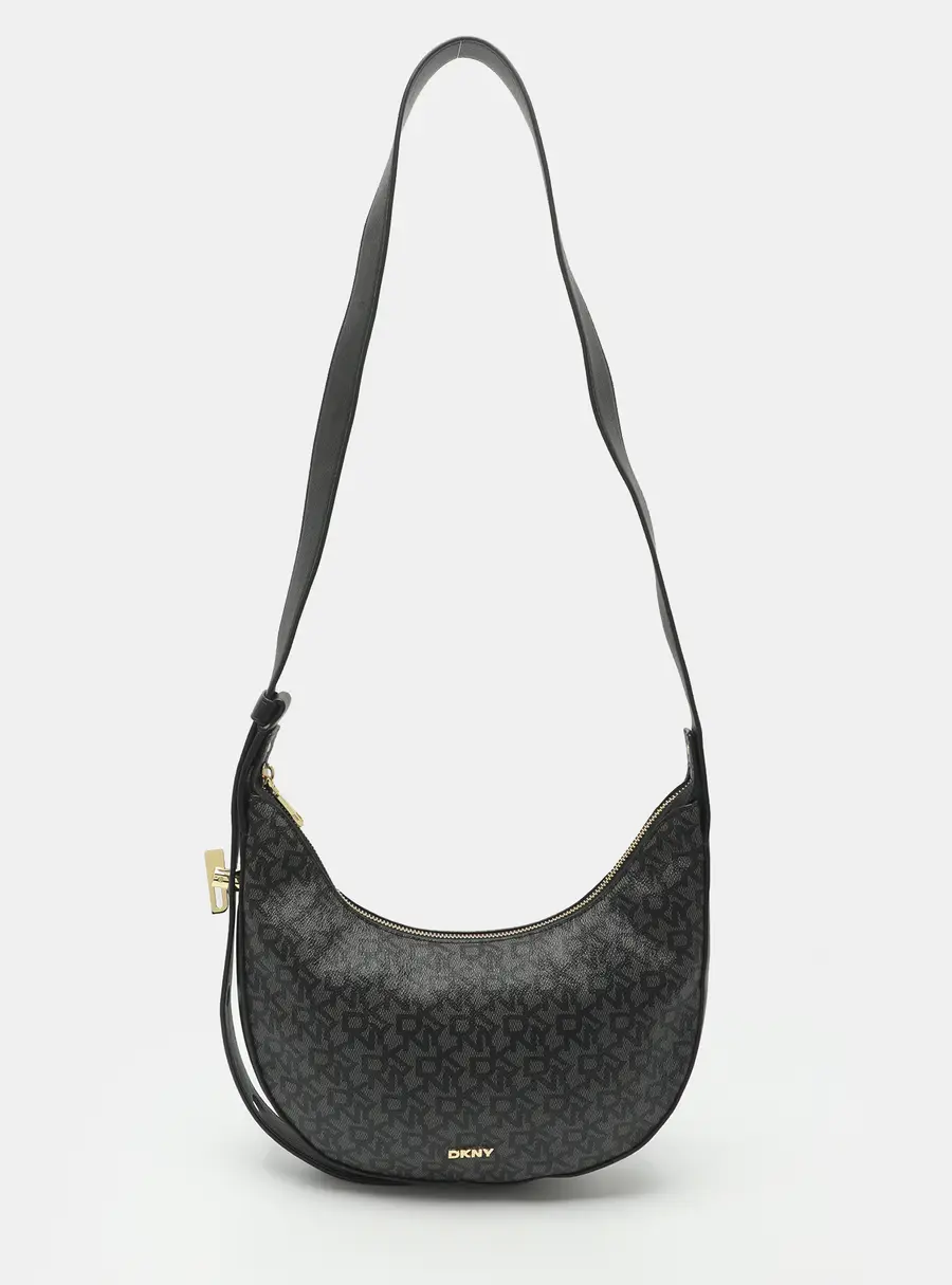 Dkny Grey/Black Signature Coated Canvas and Leather Hobo