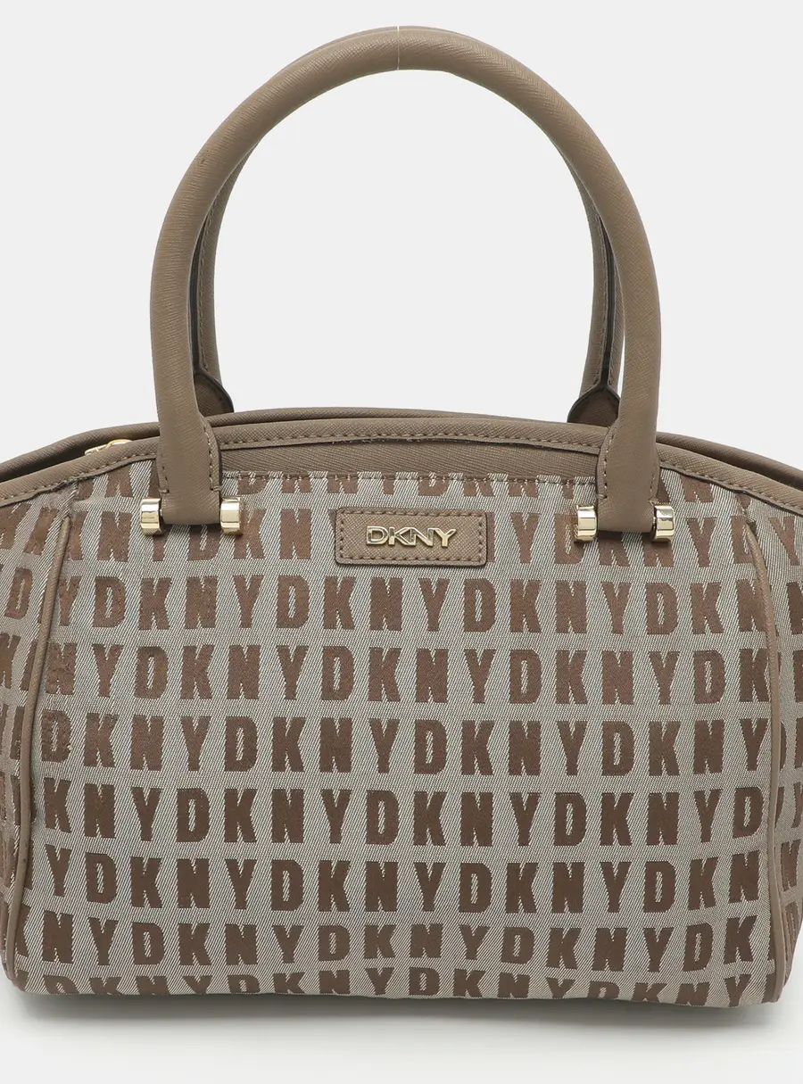 DKNY Etoupe Signature Jacquard and Leather Satchel