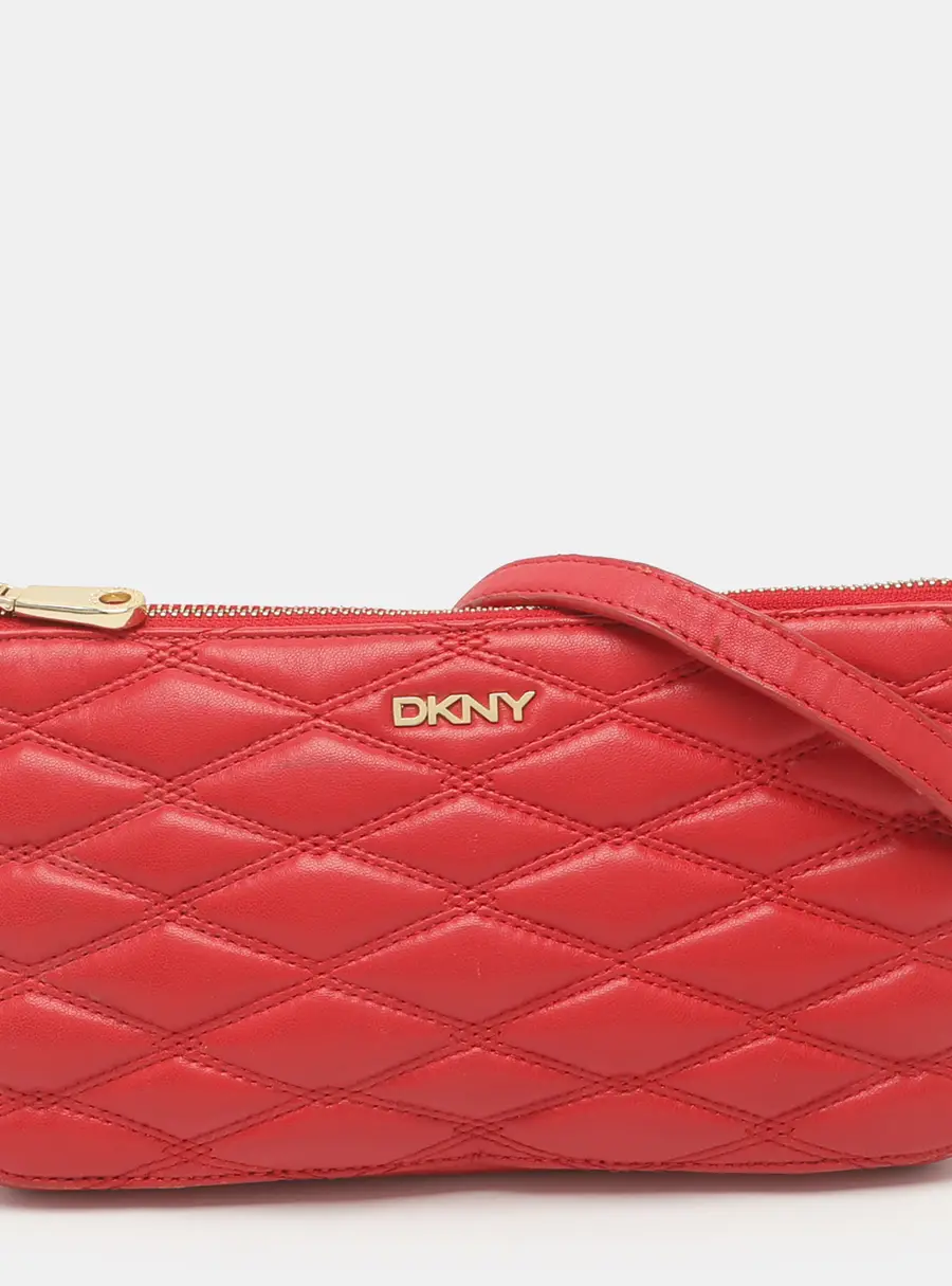 Dkny Red Quilted Leather Crossbody Bag