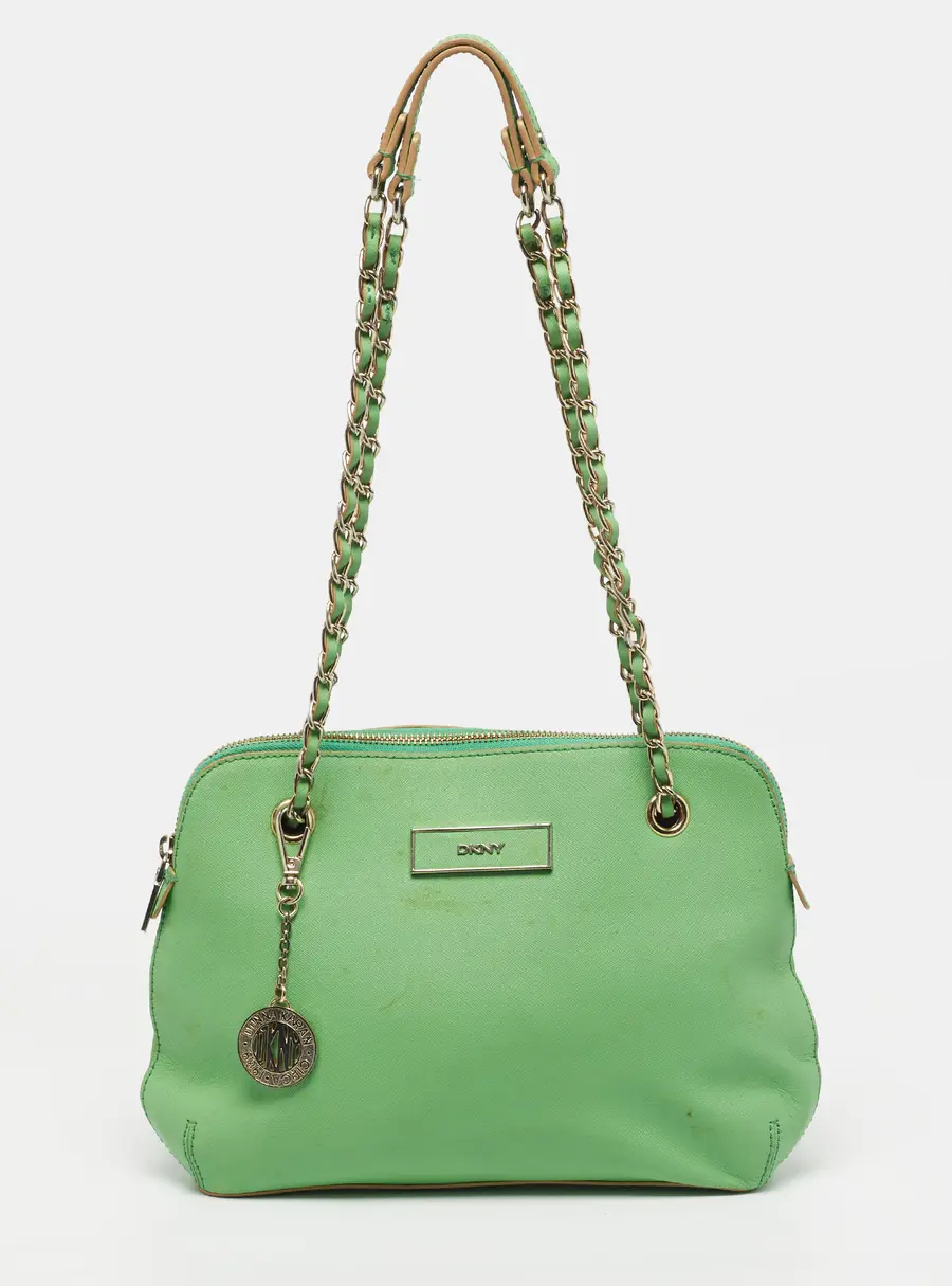 DKNY Dome Chain Light Green Leather Shoulder Bag