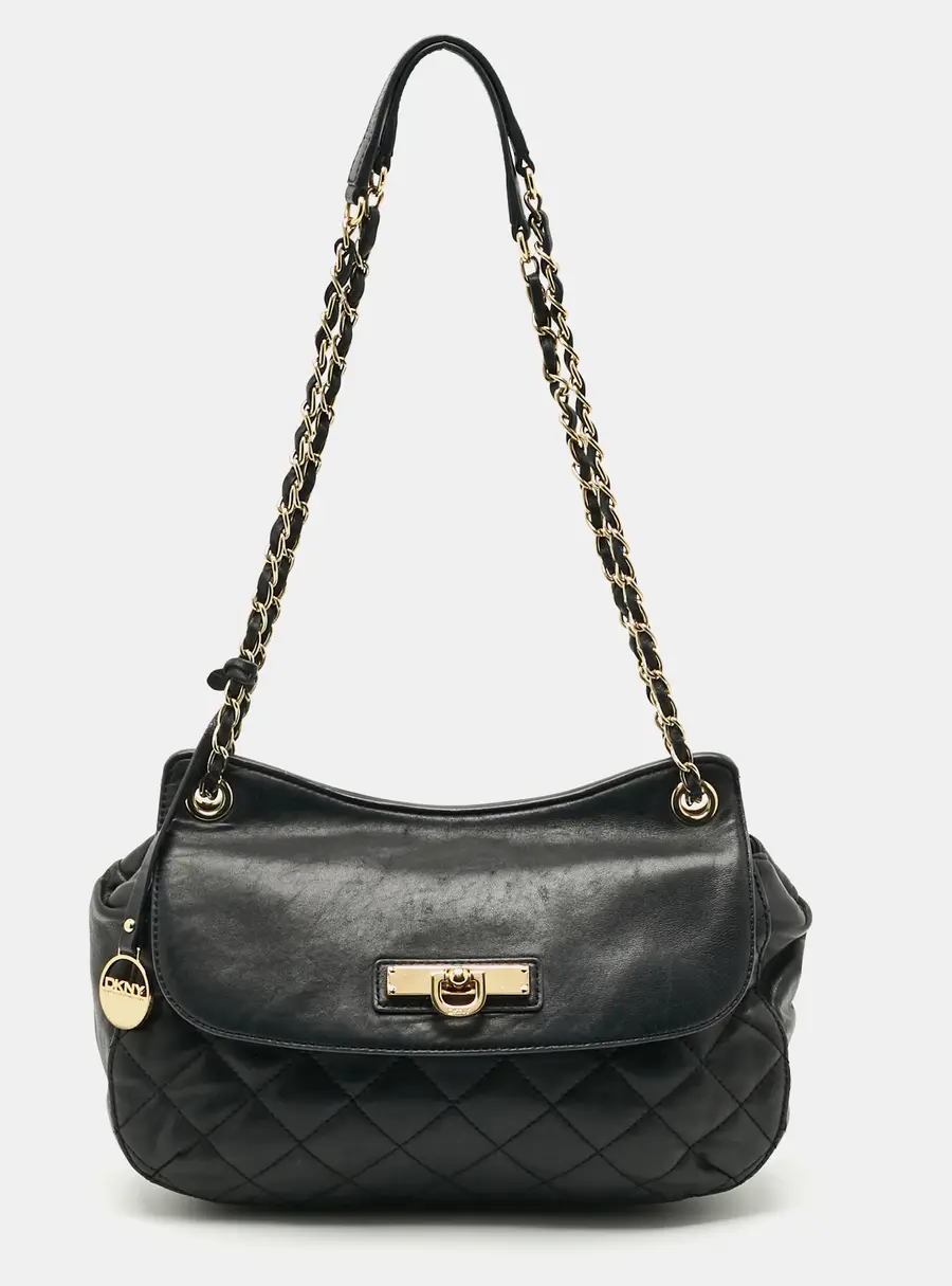 Dkny Black Quilted Leather Chain Shoulder Bag