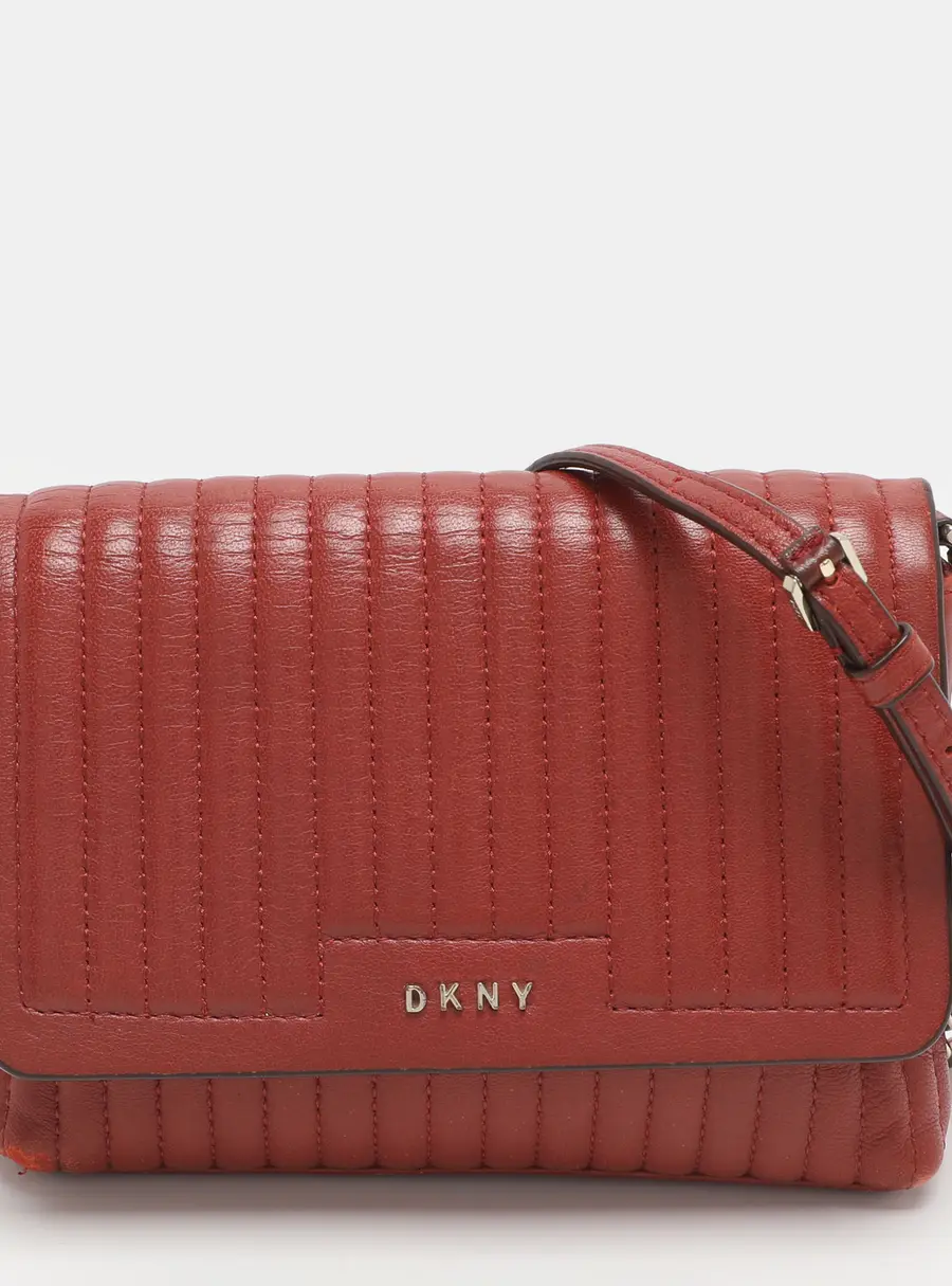 DKNY Gansevoort Small Red Pinstripe Quilted Leather Flap Shoulder Bag