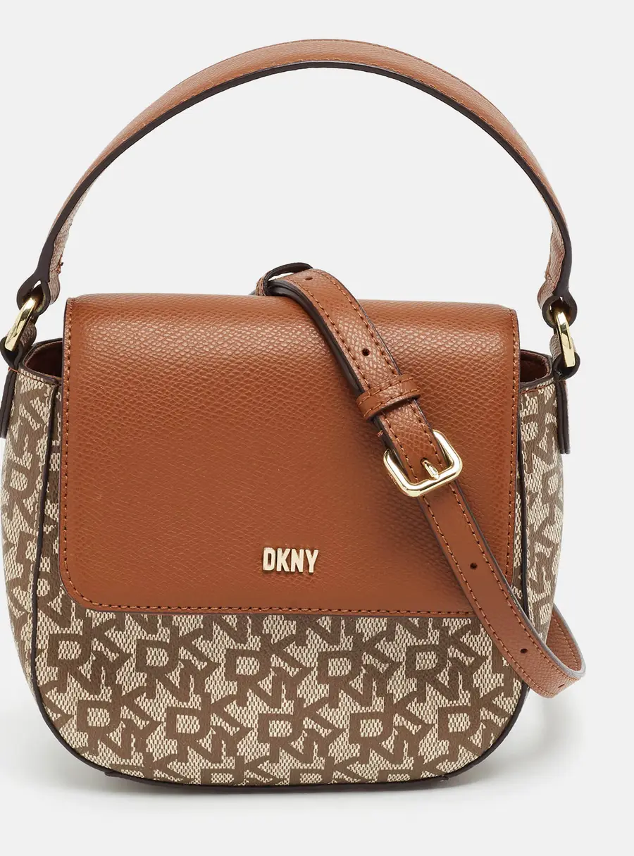 DKNY Immy Brown Mongram Coated Canvas and Leather Crossbody Bag