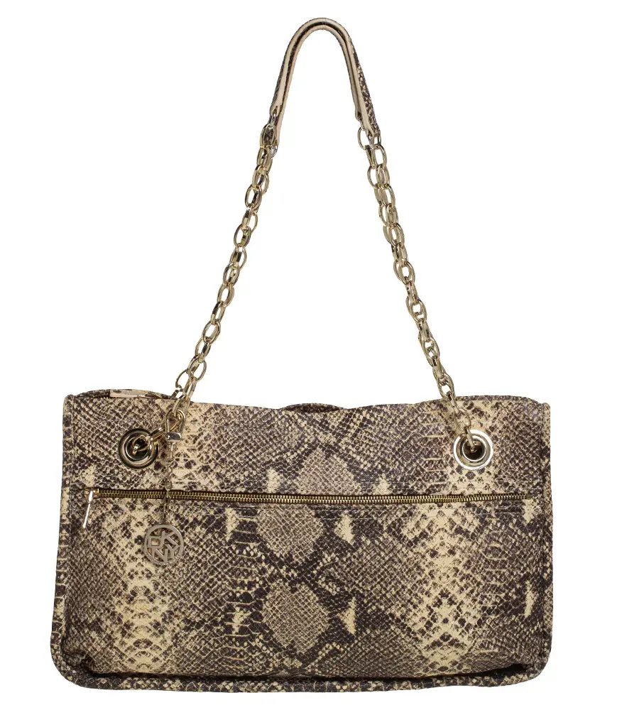 DKNY Beige/Black Snakeskin Embossed Leather  Chain Shoulder Bag