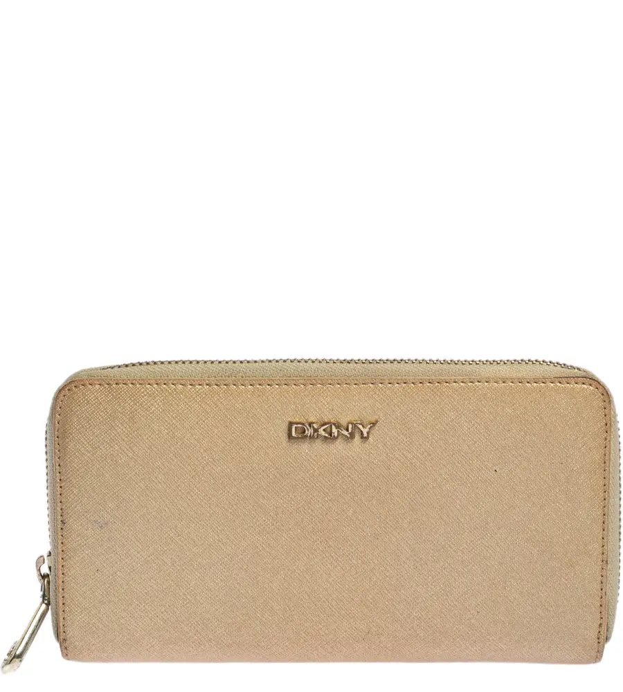 Dkny Metallic Beige Leather Zip Around Wallet