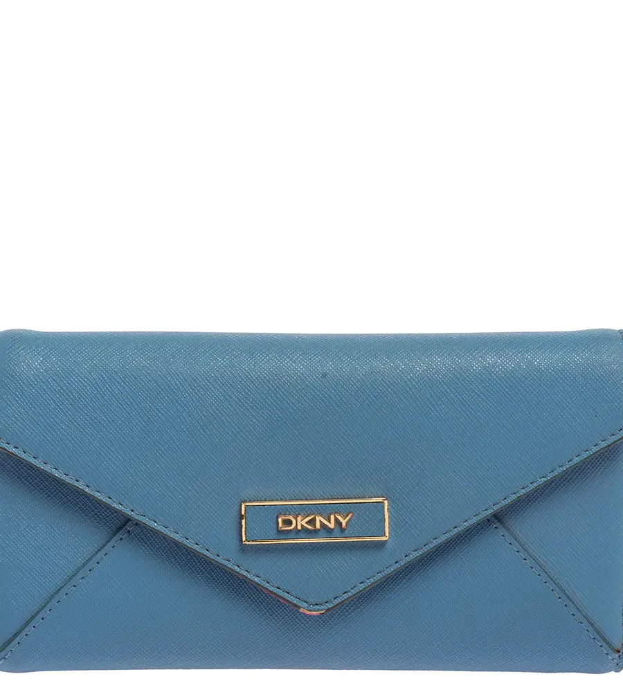DKNY Blue/Pink Leather Long Trifold Wallet