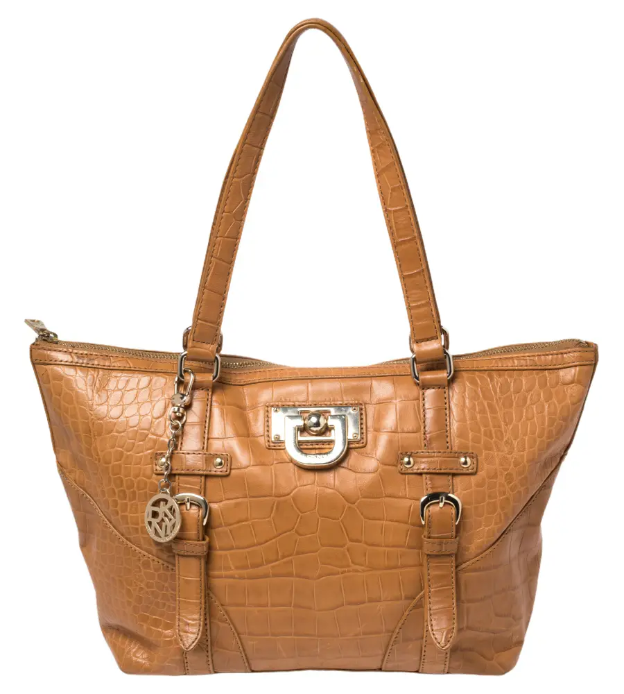 Dkny Brown Croc Embossed Leather Tote Bag