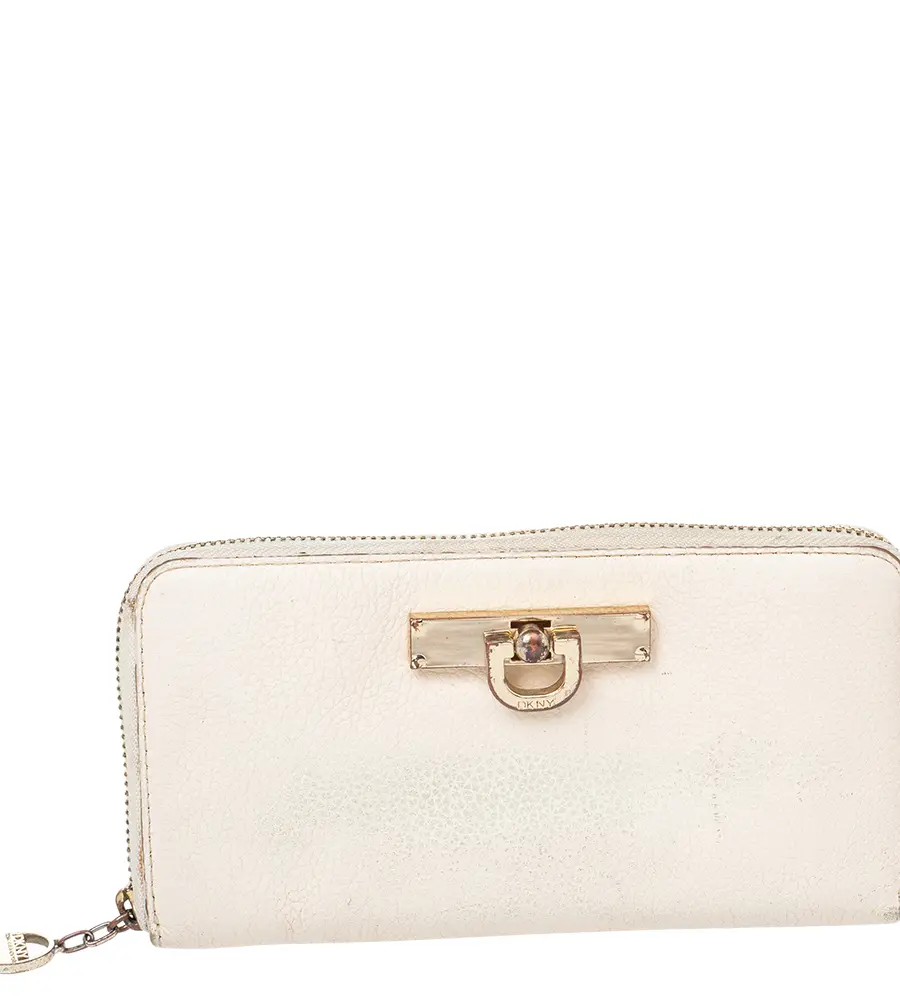 Dkny Cream Leather Zip Around Wallet