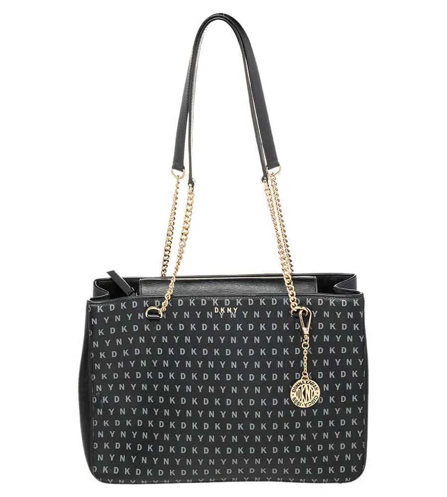 DKNY Black Signature Leather Chain Tote