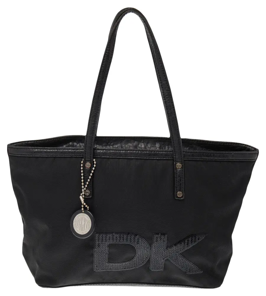 DKNY Black Nylon and Leather Sequin Logo Tote