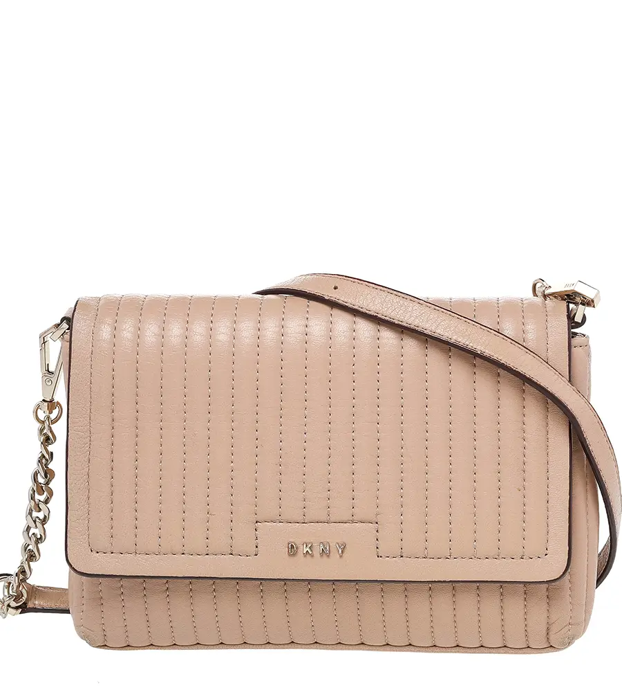DKNY Beige Pinstripe Quilted Leather Gansevoort Flap Shoulder Bag