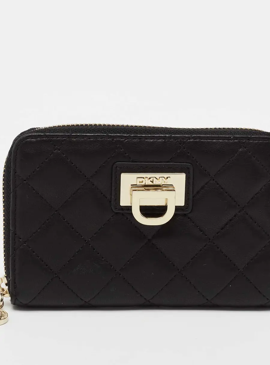 DKNY Black Quilted Leather Zip Around Wallet