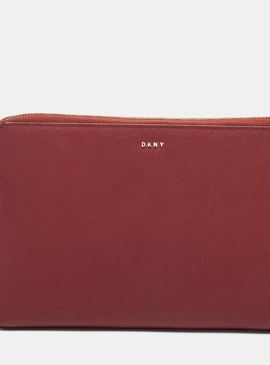 DKNY Red Leather Large Bryant Zip Around Clutch