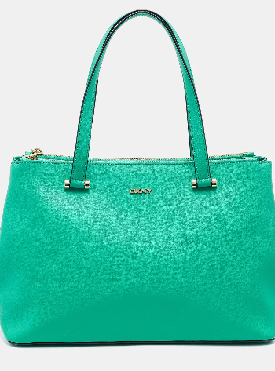 DKNY Green Saffiano Leather Double Zip Tote