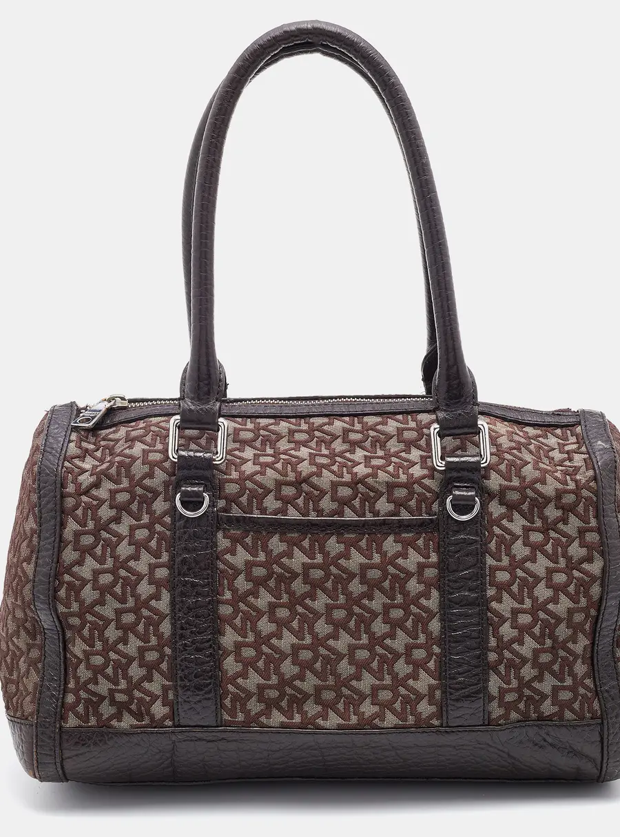 DKNY Dark Brown Signature Canvas and Leather Satchel