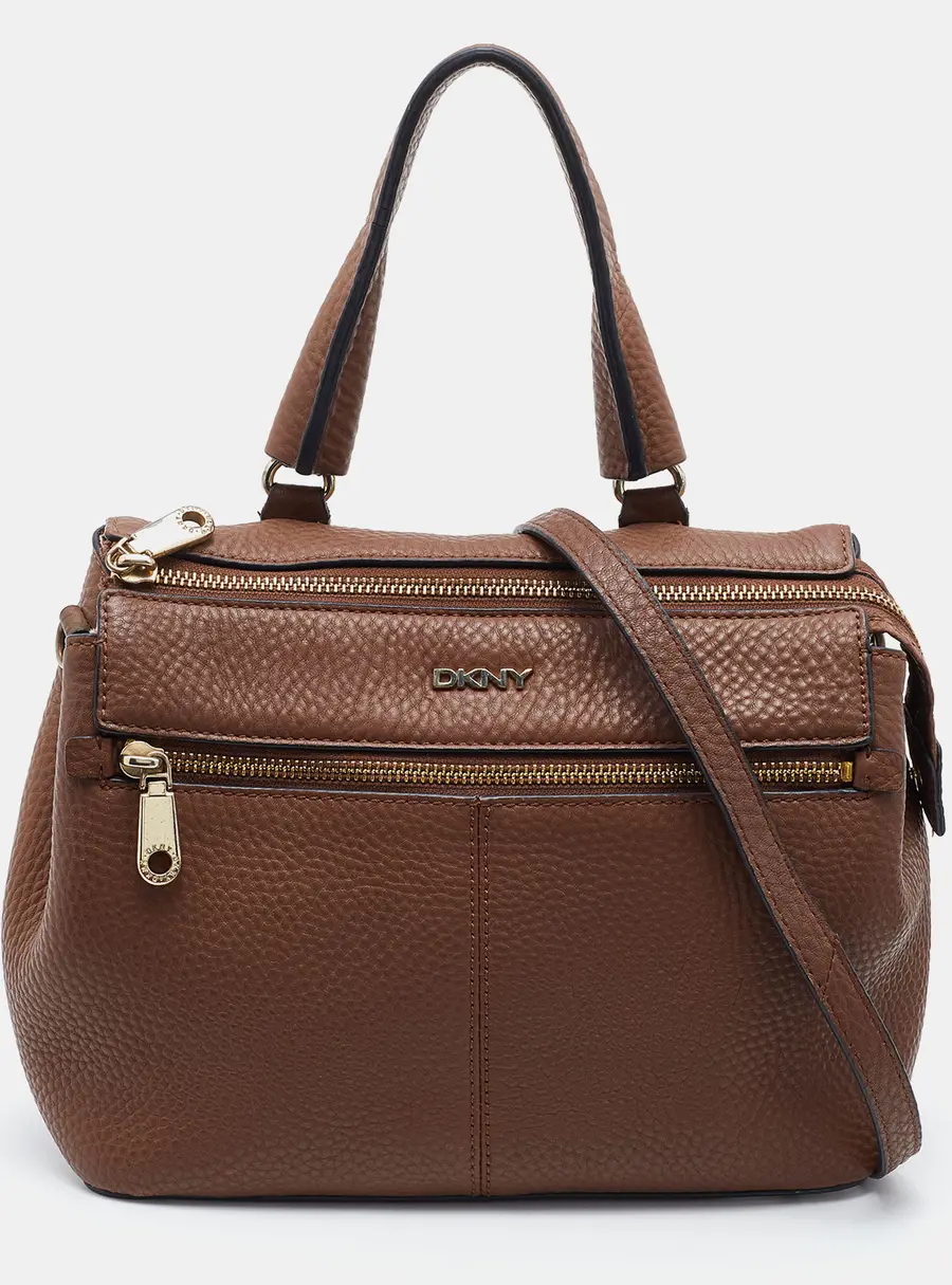 DKNY Brown Leather Top Zip Satchel