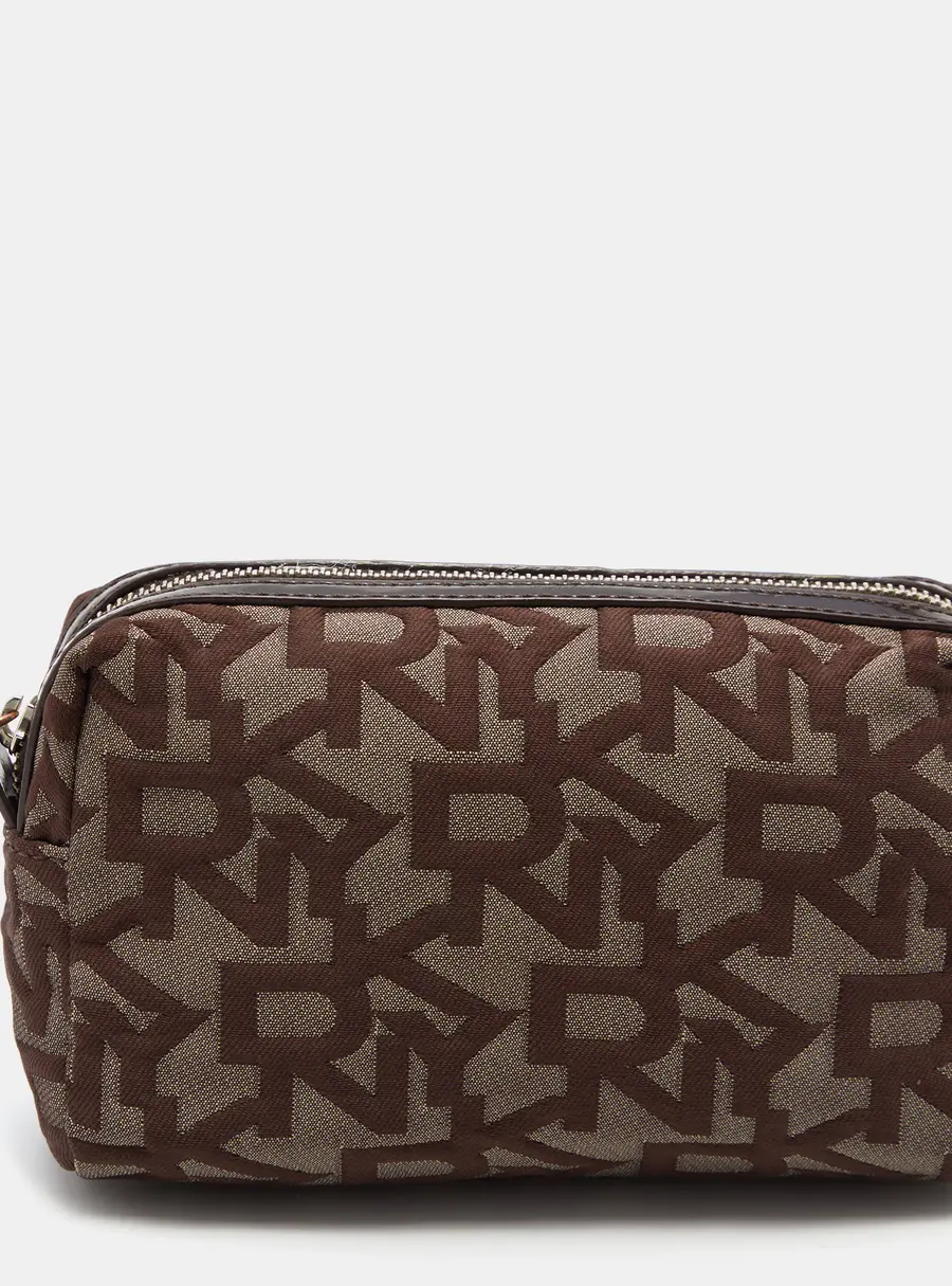 Dkny Brown/Beige Signature Canvas and Patent Leather Pouch
