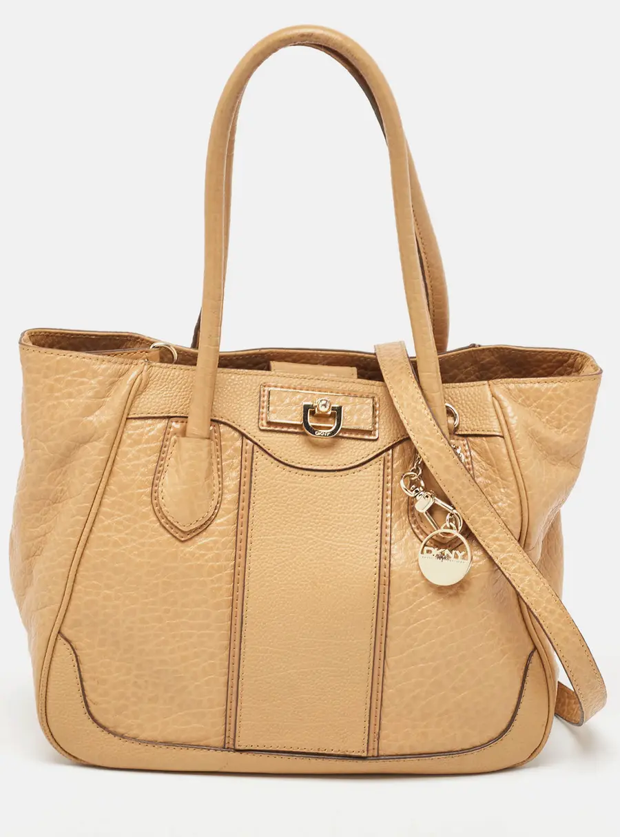 DKNY Beige Leather Logo Charm Shoulder Bag
