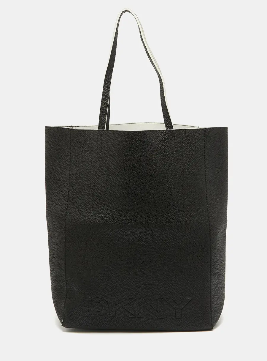 DKNY Black Leather Logo Embossed Shopper Tote