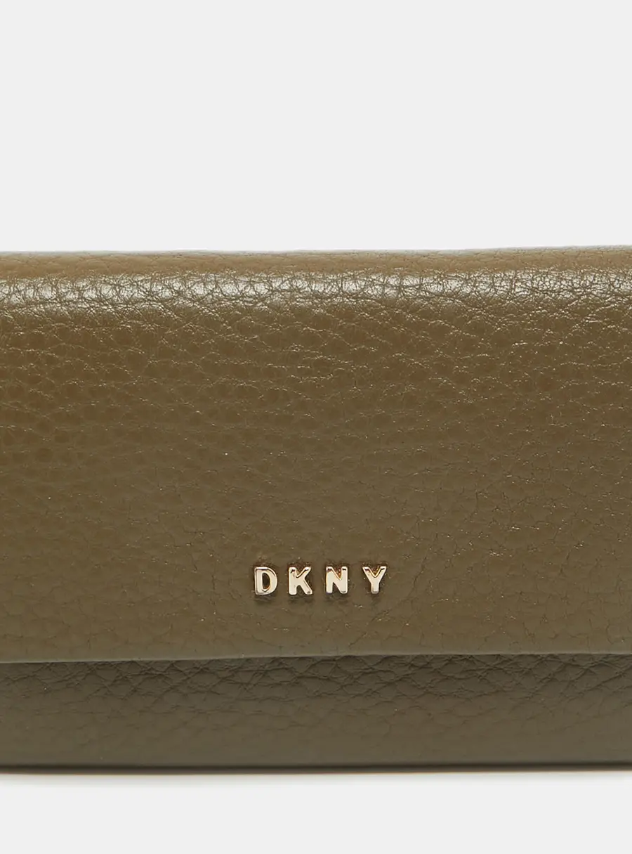 DKNY Olive Green Leather Flap Compact Wallet