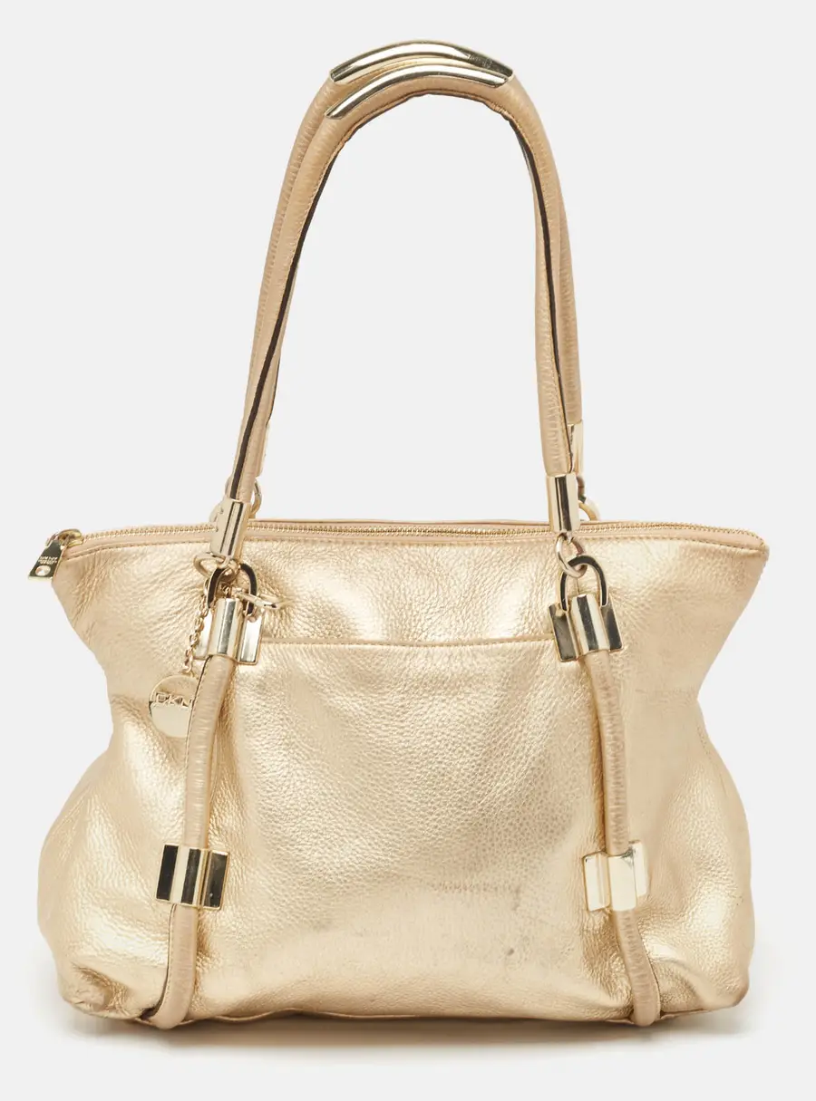 DKNY Gold Leather Metal Detail Tote