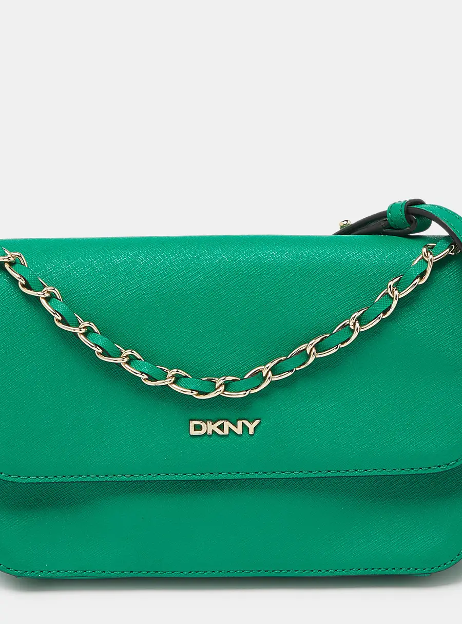DKNY Green Leather Bryant Flap Crossbody Bag