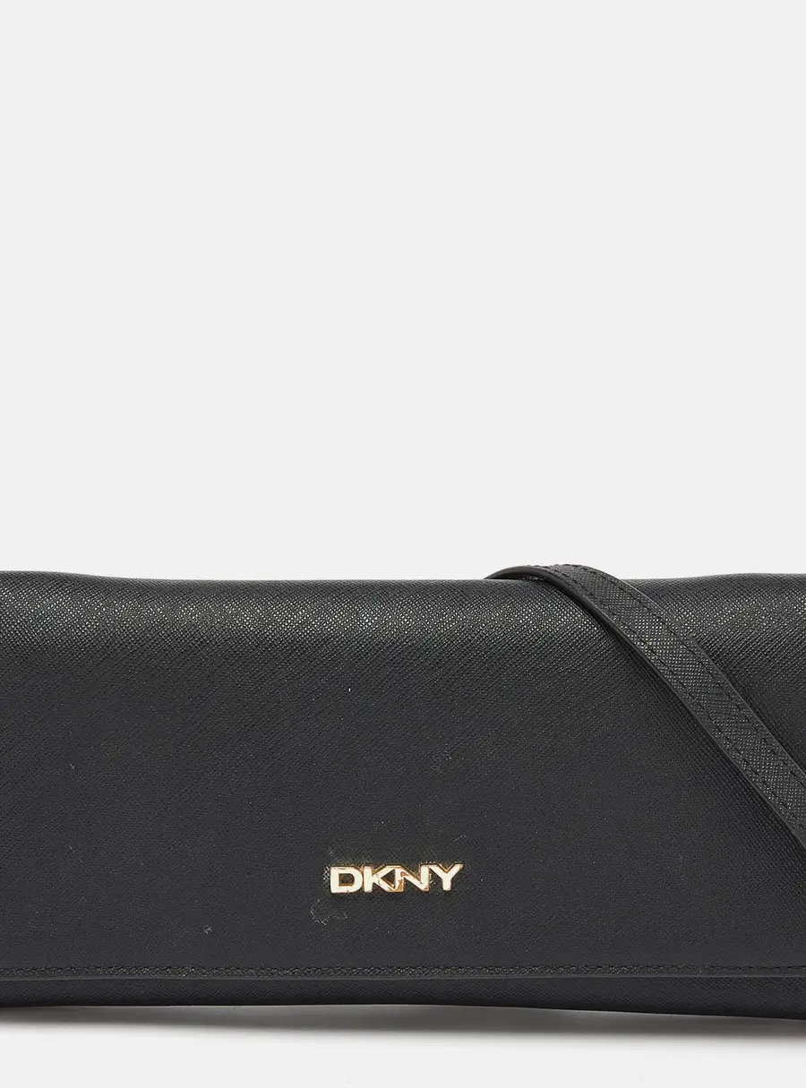 Dkny Black Leather and Leather Wallet On Chain