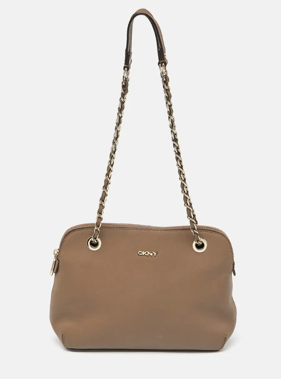DKNY Beige Leather Bryant Dome Crossbody Bag