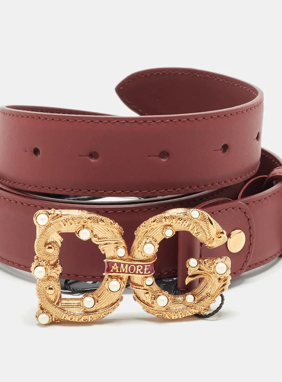 Dolce & Gabbana DG Amore 105 CM Buckle Belt Burgundy Leather