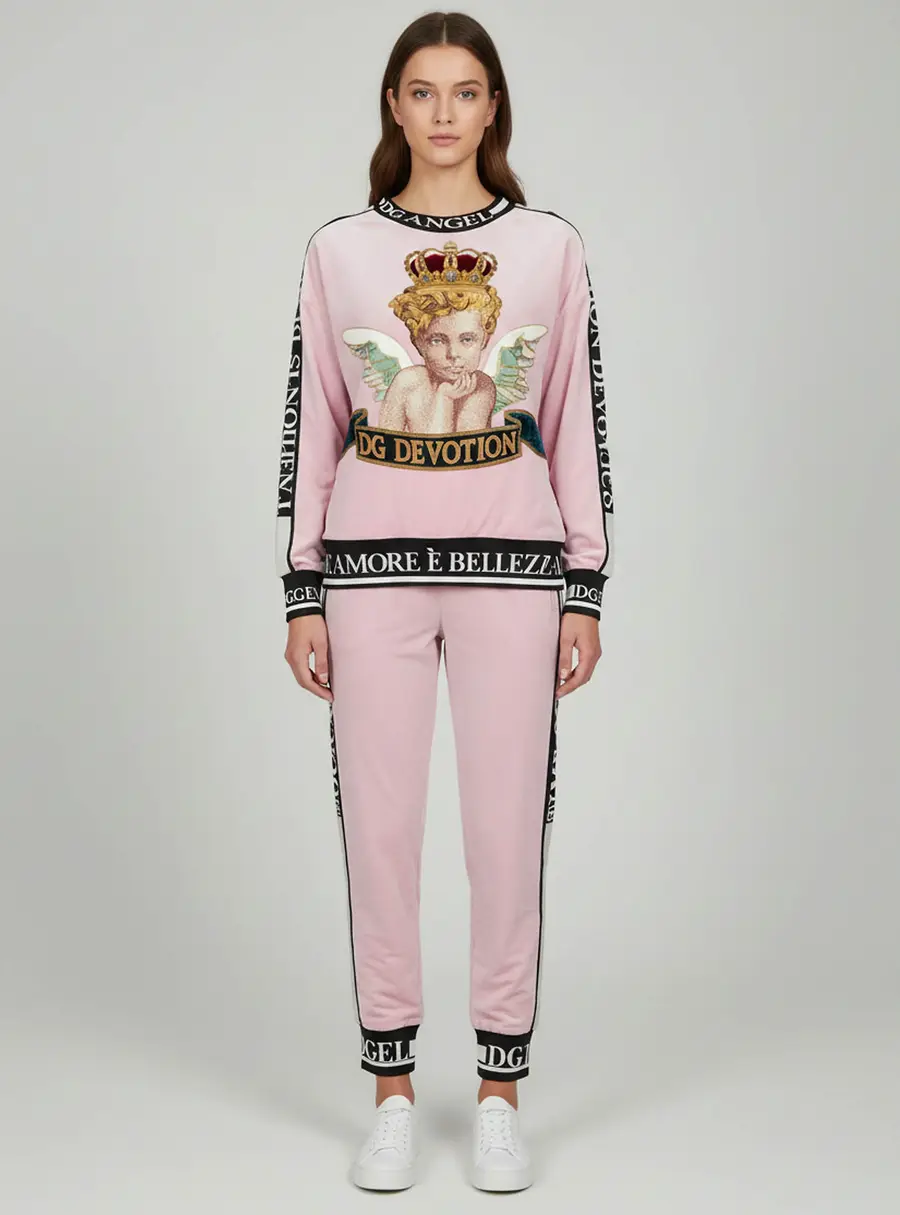 Dolce & Gabbana Pink Stripe Detail Velvet DG Devotion Track Suit S/L