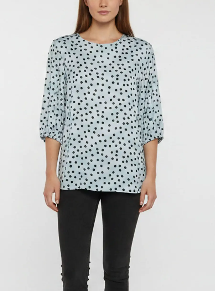 Dolce & Gabbana Blue Polka Dot Silk Round Neck Top XL