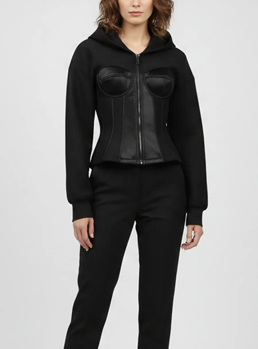 Dolce & Gabbana Black Neoprene Bustier Detail Hooded Jacket S