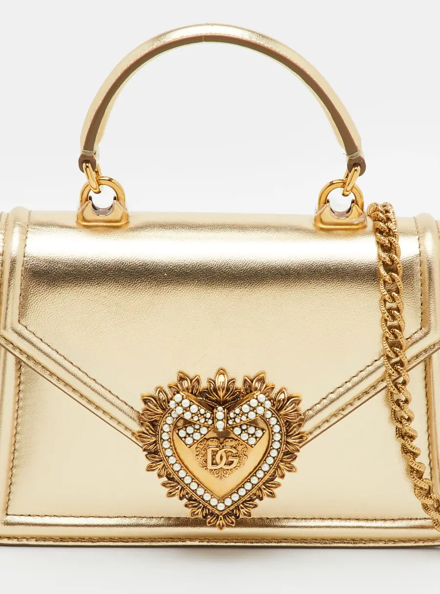 Dolce & Gabbana Devotion Gold Leather Top Handle Bag