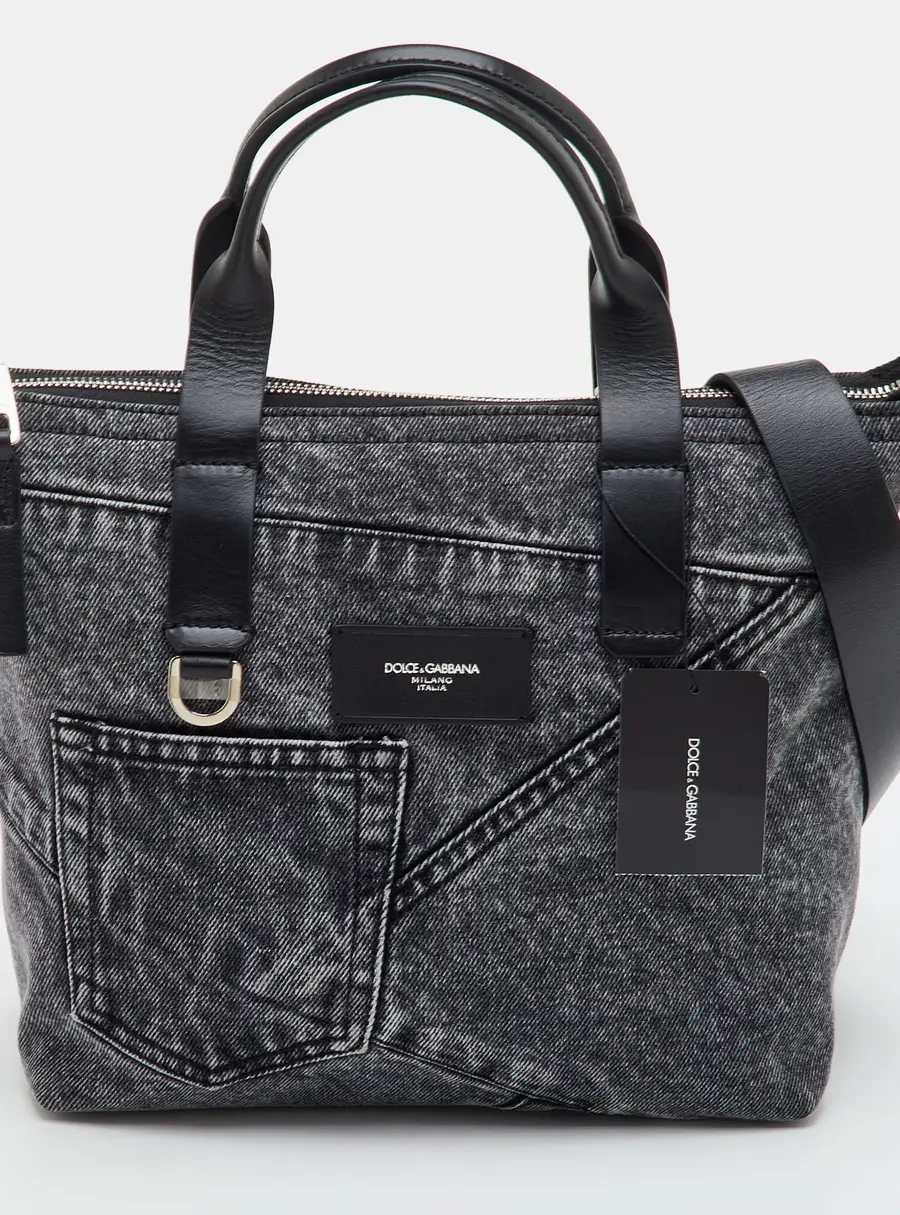 Dolce & Gabbana Grey/Black Denim and Leather Tote