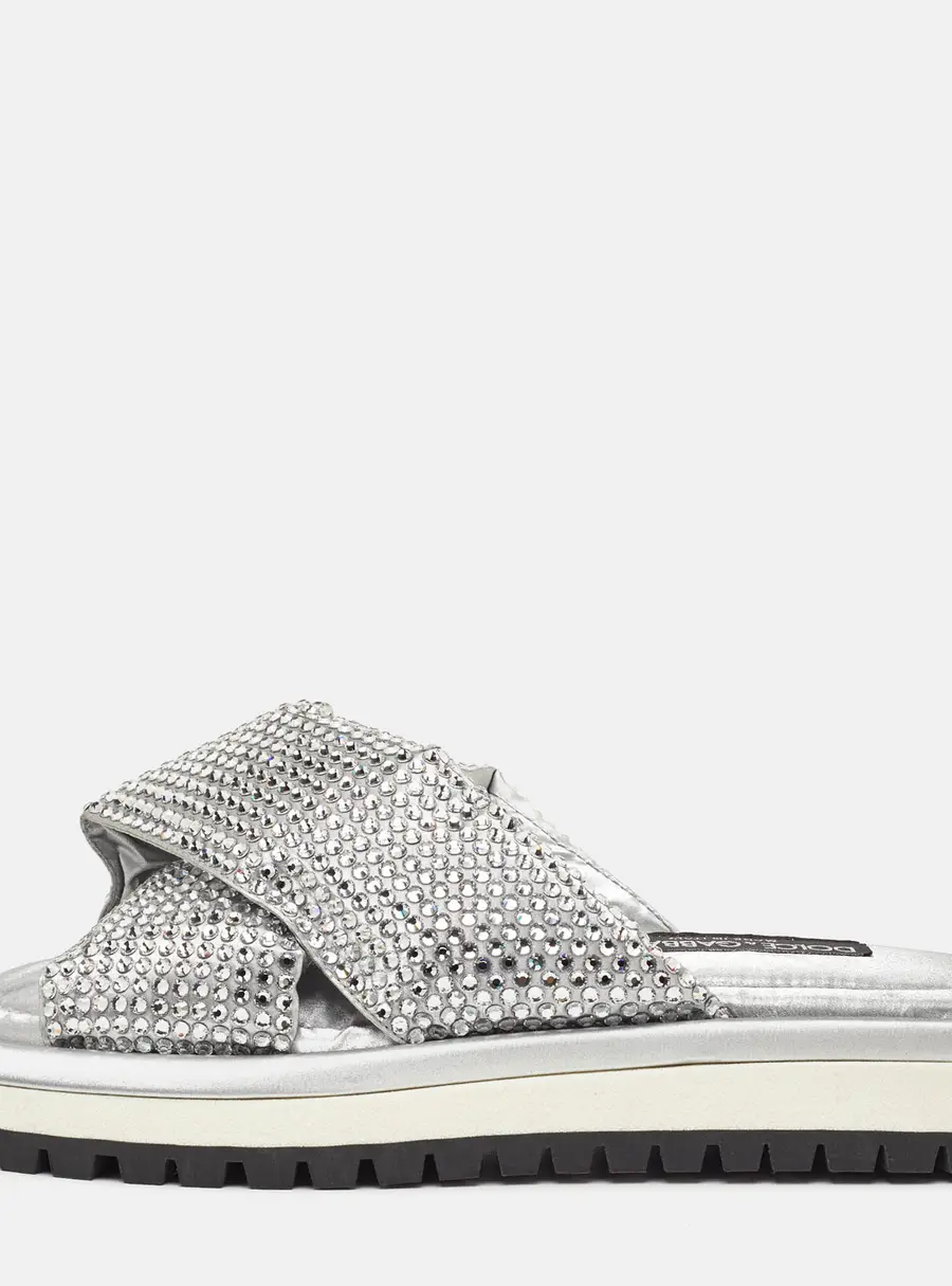 Dolce & Gabbana Size 39 Silver Metallic Fabric Crystal Embellished Slide Sandals