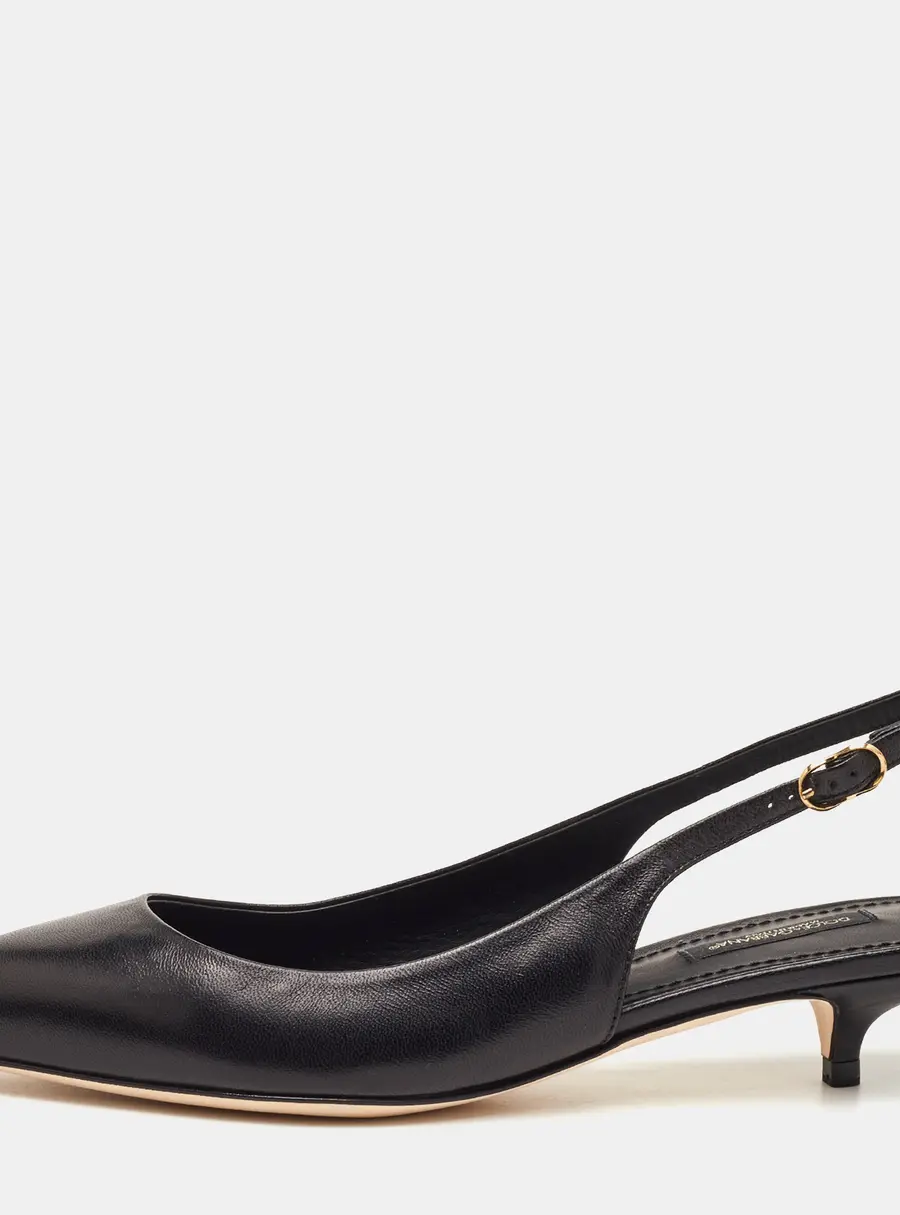 Dolce & Gabbana Size 38 Black Leather Pointed Toe Slingback Pumps