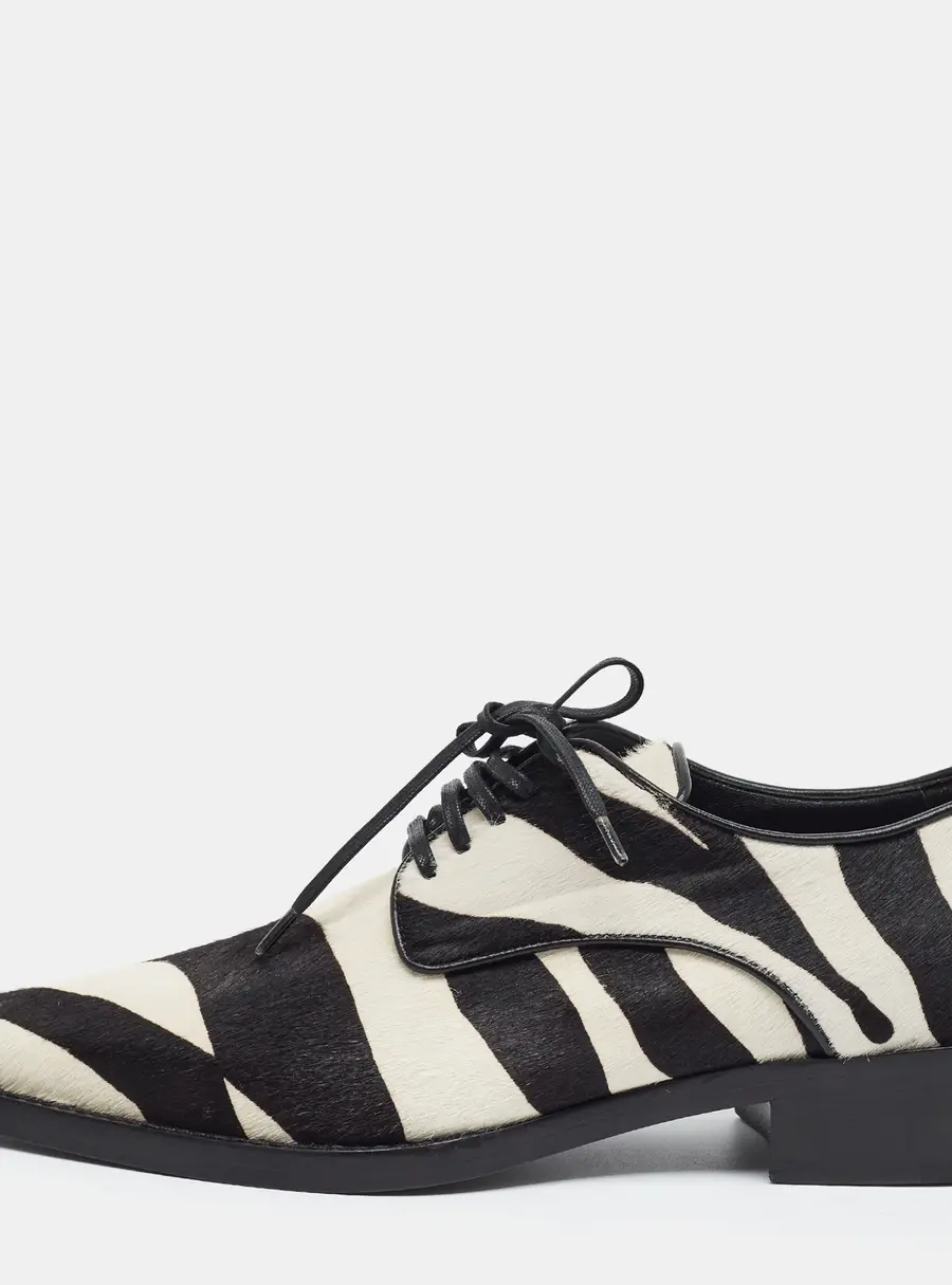 Dolce & Gabbana Size 36.5 Black/White Calf Hair and Leather Derby