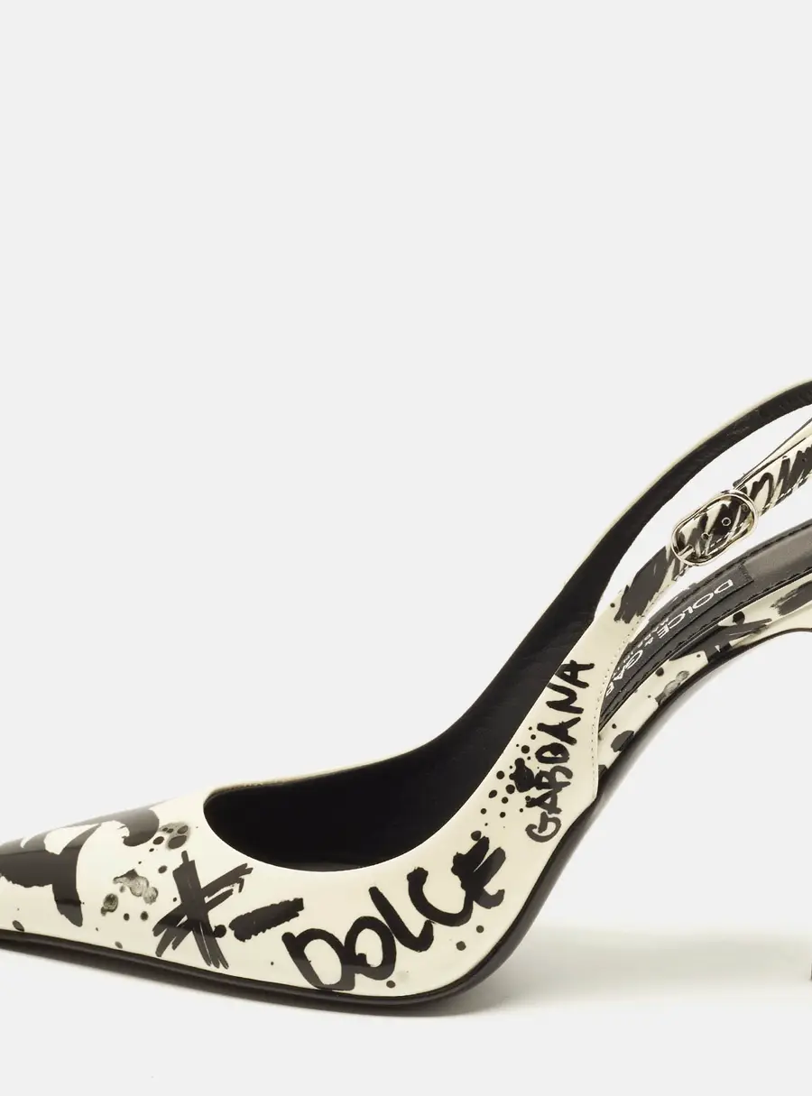 Dolce & Gabbana Size 38 Cream/Black Patent Leather Slingback Pumps
