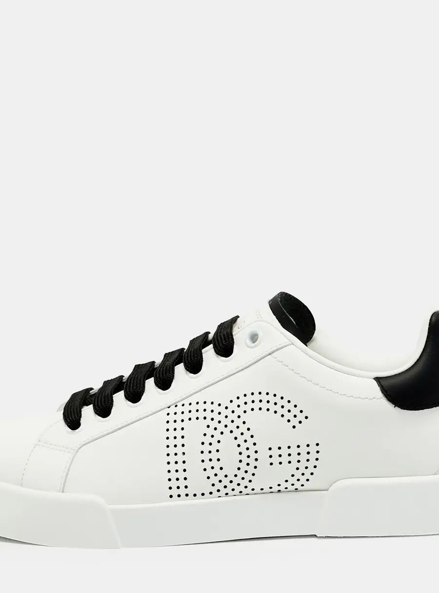 Dolce & Gabbana Portofino Size 37.5 White/Black Leather Low Top Sneakers