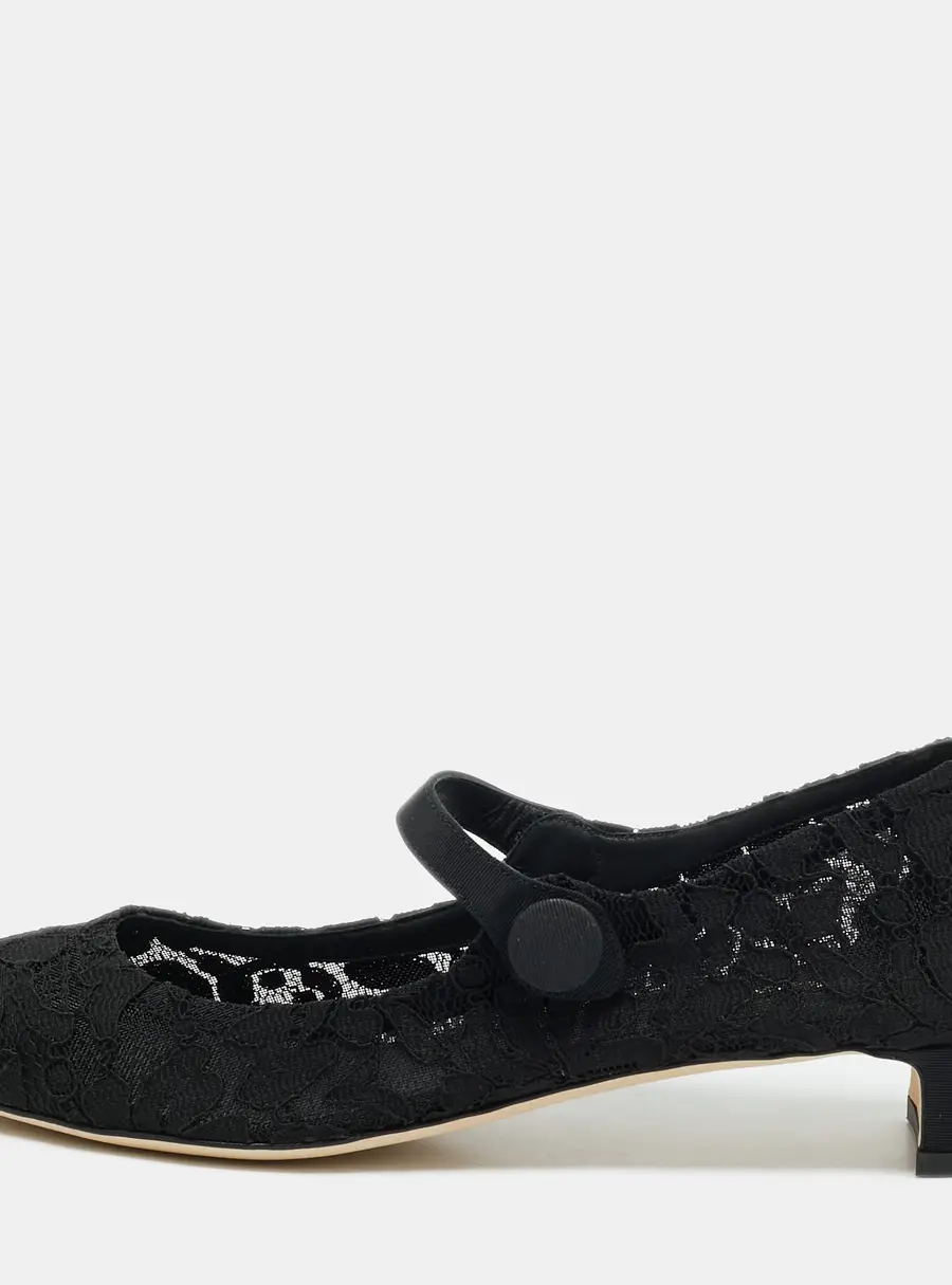 Dolce & Gabbana Size 38.5 Black Canvas and Lace Mary Jane Pumps