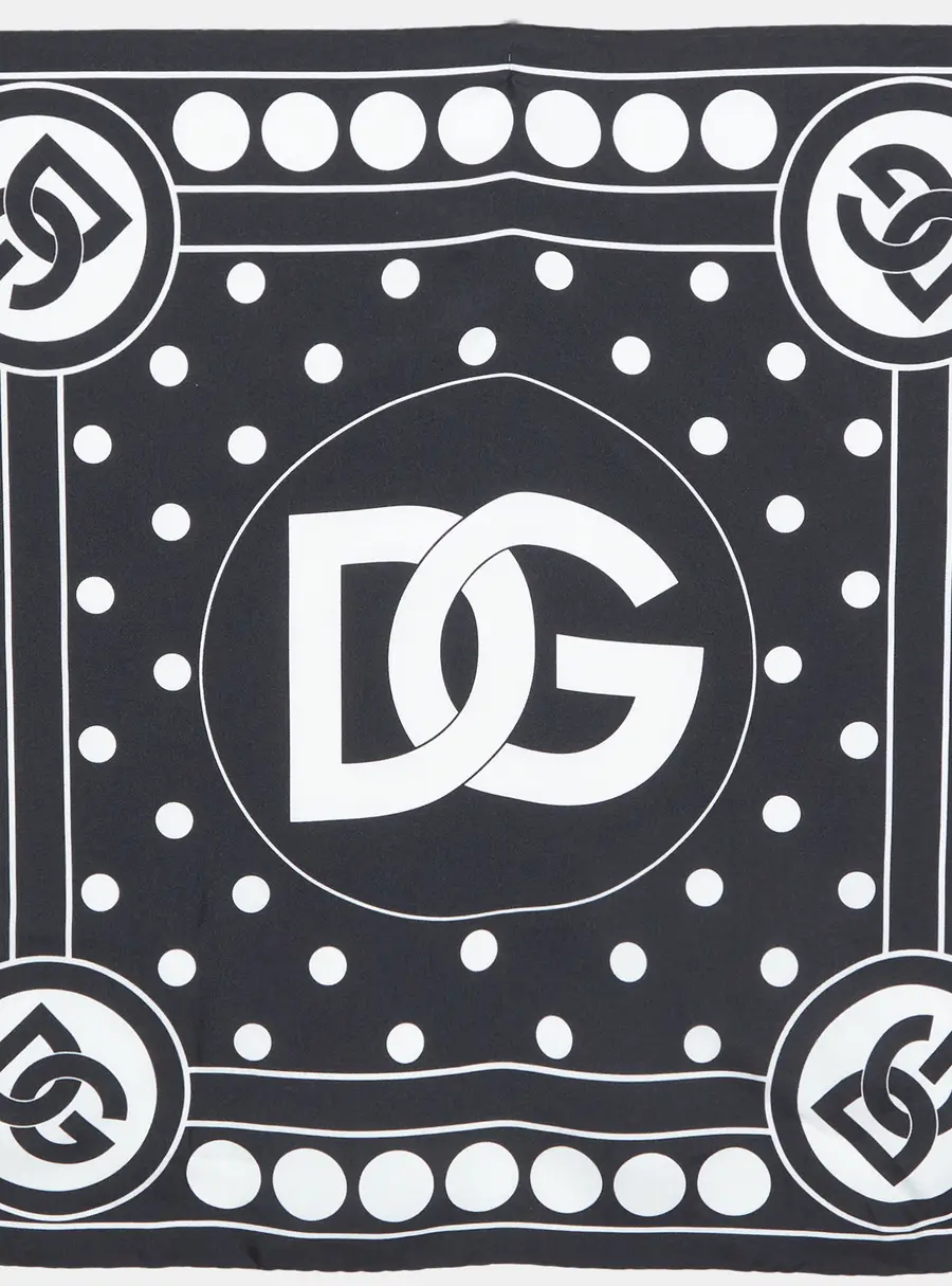 Dolce & Gabbana Black/White Logo Print Silk Scarf