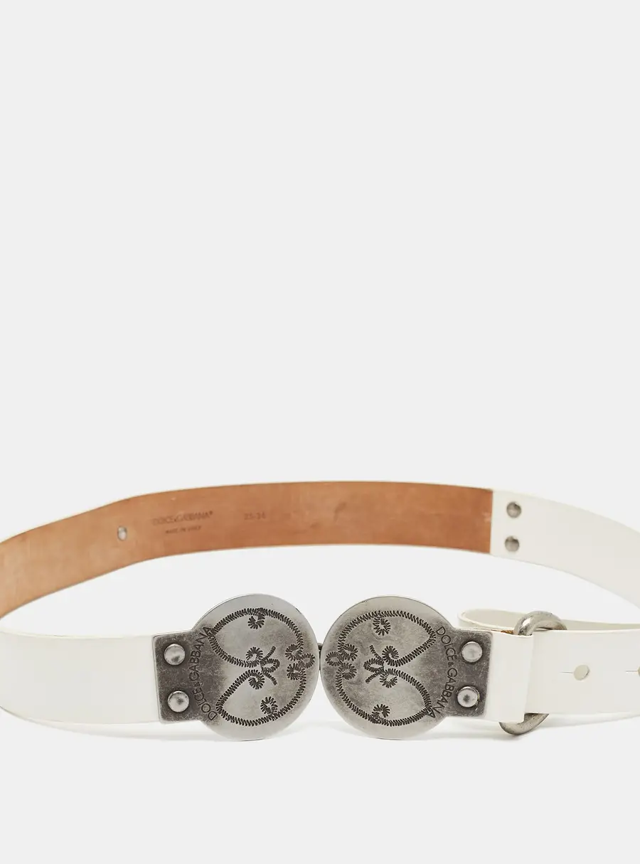 Dolce & Gabbana Embellished 85 CM Buckle Belt White Leather
