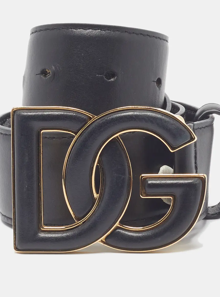 Dolce & Gabbana DG Logo 85CM Buckle Belt Black Leather
