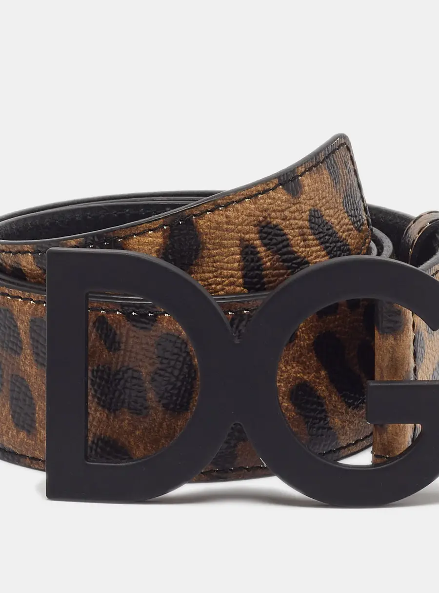 Dolce & Gabbana DG Logo 80CM Belt Brown/Black Leopard Print Coated Canvas