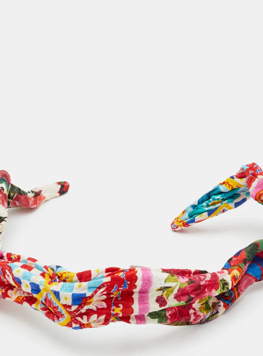 Dolce & Gabbana Multicolour Rose Carretto Print Silk Blend Headwrap