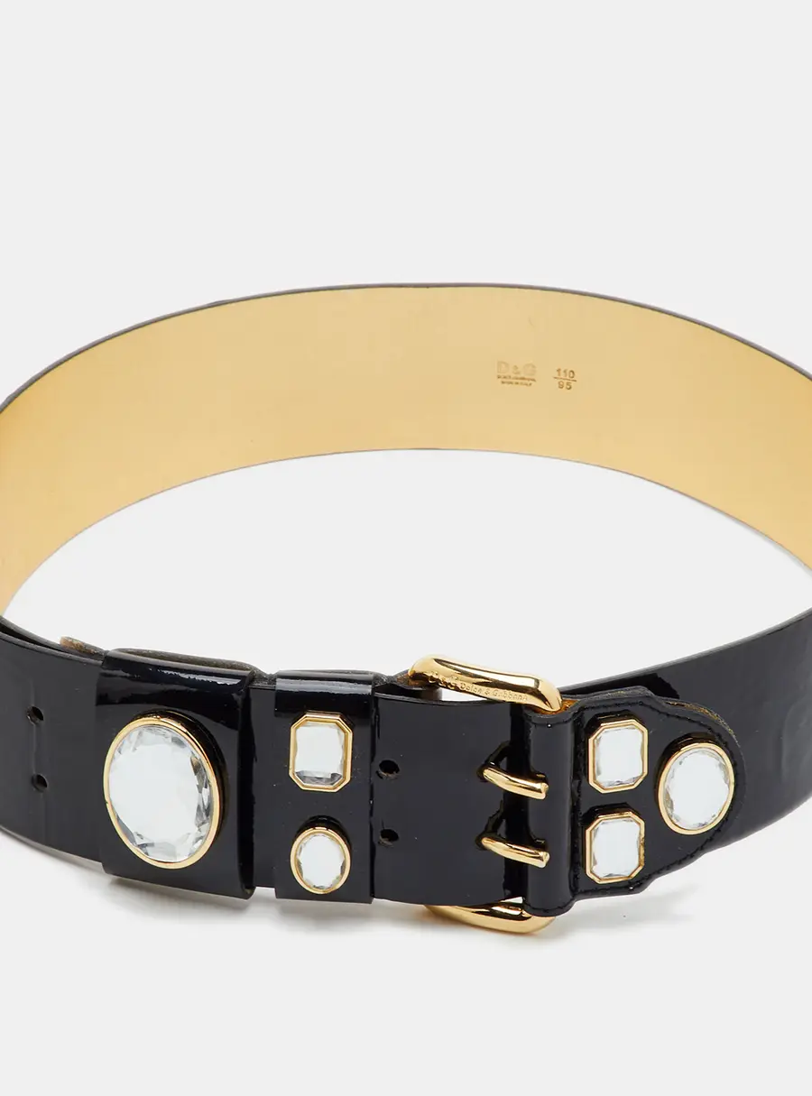 Dolce & Gabbana 95CM Black Patent Leather Crystal Embellished Waist Belt