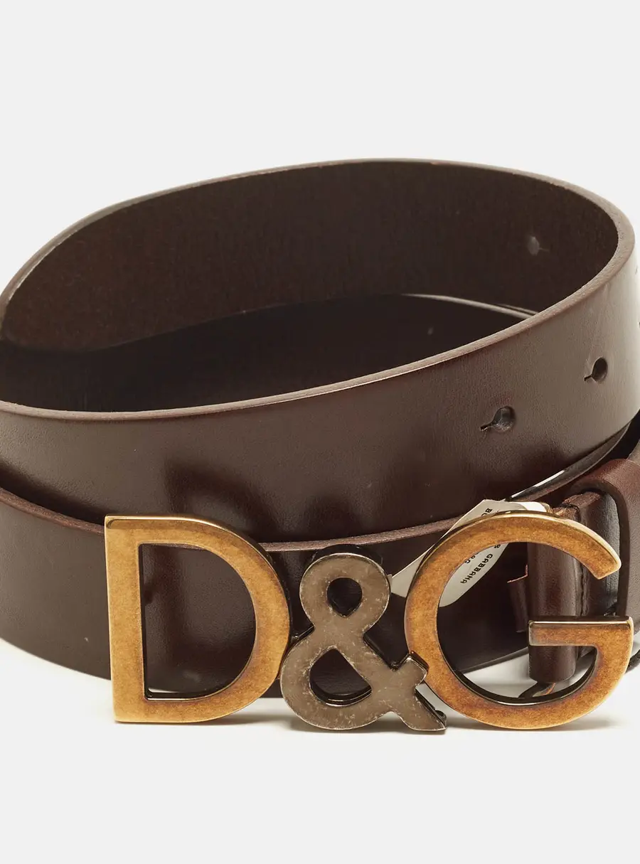 Dolce & Gabbana D&G Logo 95 CM Buckle Belt Brown Leather