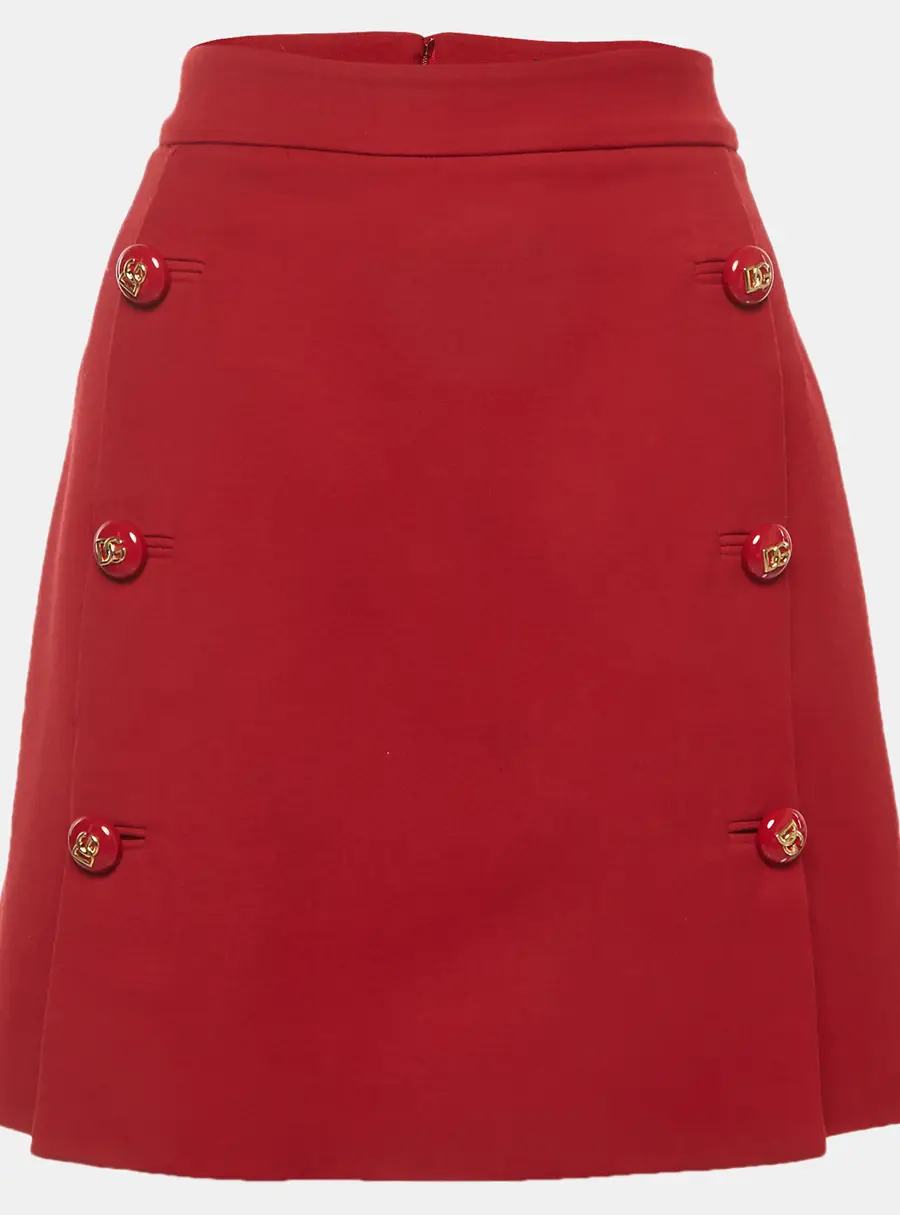 Dolce & Gabbana Red Wool Button Detail Mini Skirt XL