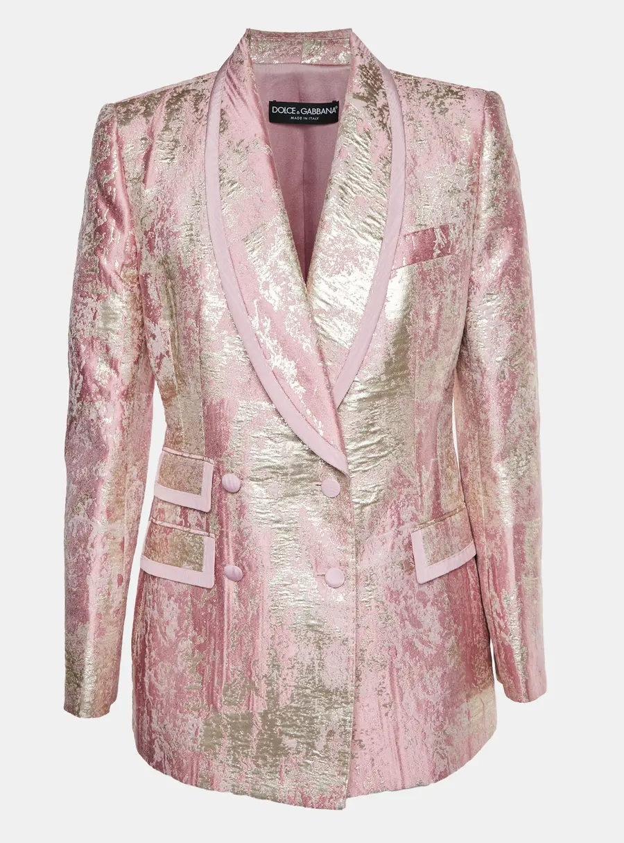 Dolce & Gabbana Pink/Gold Metallic Jacquard Double Breasted Jacket M
