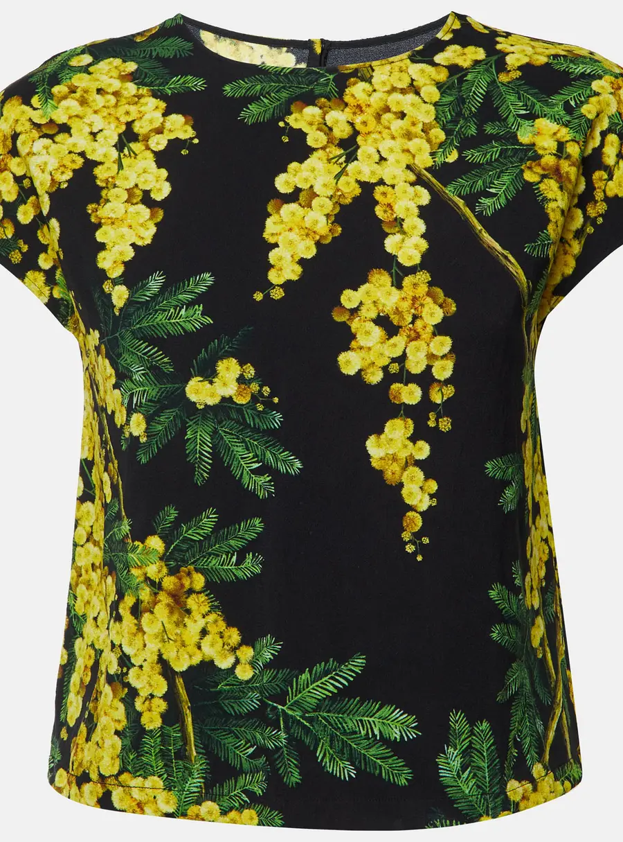Dolce & Gabbana Black Acacia Print Stretch Crepe Top S
